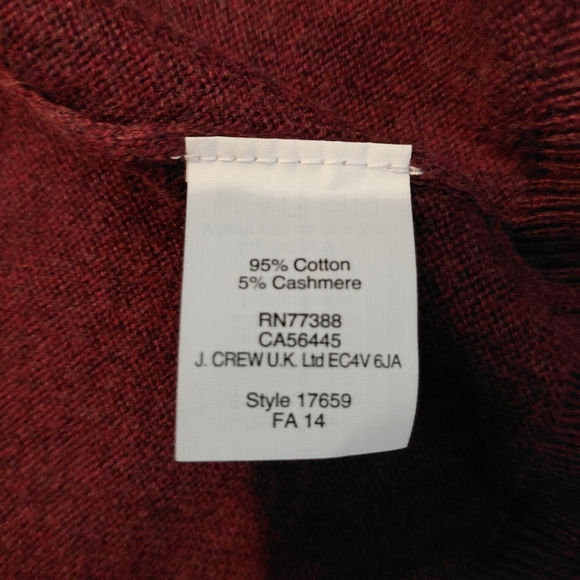 J Crew Cotton Cashmere Mens Crewneck Maroon Sweater - Picture 5 of 6